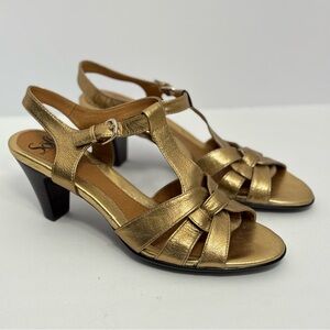Sofft Leather Gold Metallic Comfort High Heels M Slingback Sandals 8M Dress Shoe